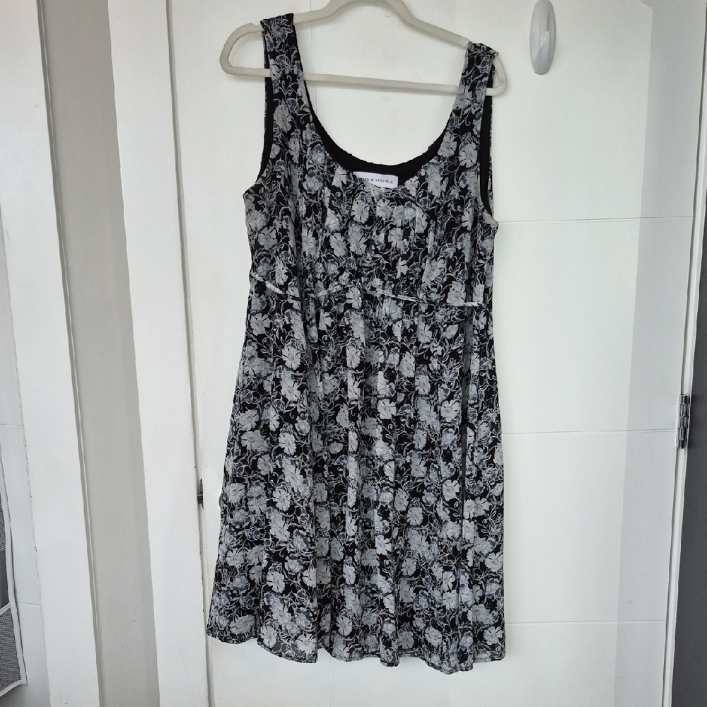 Emma & Michele Black and White Floral Tank Dress for Girls